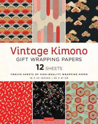 Vintage Kimono Gift Wrapping Papers - 12 Sheets: 6 Illustrations from 1900's Vintage Japanese Kimono Fabrics- 18 X 24 Inch (45 X