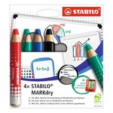 Popisovače na bílou tabuli a flipchart "MARKdry", 4 barvy, sada, STABILO 648/4-5