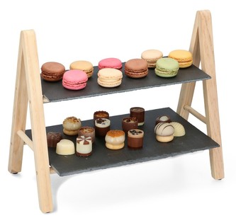 Etažér na pochutiny 2 patra břidlice / dřevo