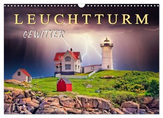 Leuchtturm Gewitter (Wandkalender 2024 DIN A3 quer), CALVENDO Monatskalender