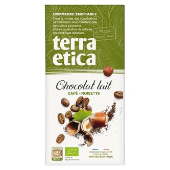 Terra Etica Bio mléčná čokoláda s lískovými oříšky a kávou, 100 g
