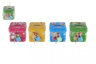 Pokladnička se zámkem plechová kostka 7x6cm 4 barvy-1 kus Pokladnička se zámkem plechová kostka 7x6cm 4 barvy-1 kus