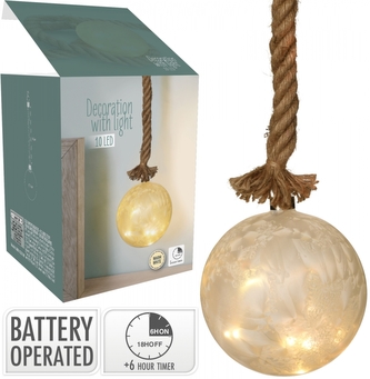 LED skleněná dekorace - koule 10 cm ledová