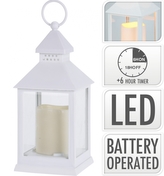 Dekorativní lucerna bílá s LED svíčkou 23,5x10x10 cm