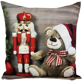 Vánoční polštář LOUSKÁČEK VOJÁČEK A MEDVÍDEK 40x40 cm Mybesthome