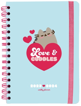 Plánovací týdenní školní diář A5 2023/2024 Pusheen se samolepkami, záložkami a obálkou (14,8 x 21 cm)