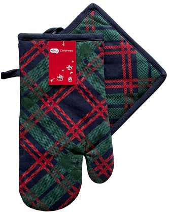 Kuchyňský set rukavice/chňapka CHRISTMASSY zelená/modrá 18x30 cm/20X20 cm ESSEX