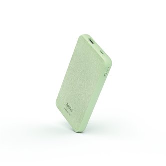Hama Fabric 10, powerbanka, 10000 mAh, 3 A, 2 výstupy: USB-C, USB-A, textilní provedení, zelená