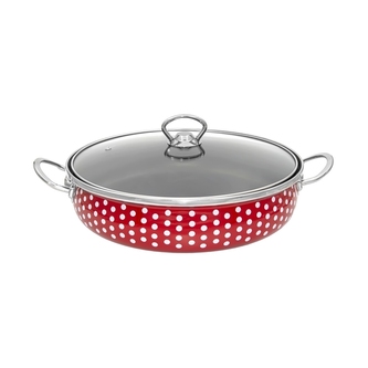 Pánev smalt ¤26x7,5cm 2 ucha s poklicí  PUNTÍKY Pánev smalt ¤26x7,5cm 2 ucha s poklicí  PUNTÍKY