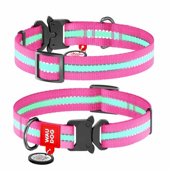 WAUDOG obojek nylonový Glow růžový Fastex QR (33-49cm/2,5cm)