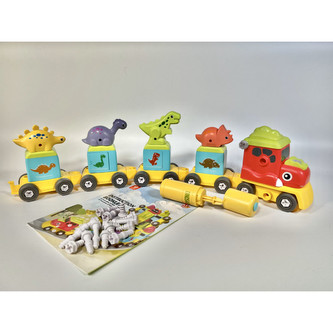 MALÝ KUTIL 2 v 1 Vláček s dinosaury a robot šroubovací stavebnice