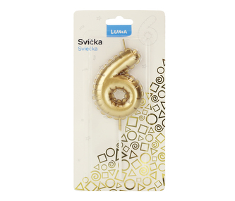 Svíčka č. 6 balónek ZLATÝ LUMA