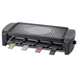 Raclette gril Severin, RG 9646, nepřilnavý povrch, 8 pánviček, grilovací plocha 41,5x21 cm, 1400 W