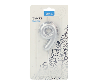 Svíčka č. 9 balónek STŘÍBRNÝ LUMA