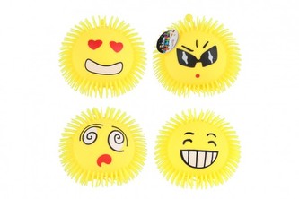 Míček smajlík antistresový mačkací chlupatý silikon 15cm 4  druhy