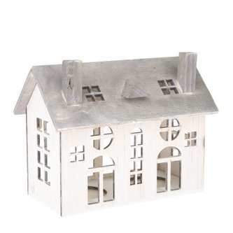 Dřevěný domek s elektronickou svíčkou uvnitř - bílý, 0/21