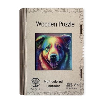 Dřevěné puzzle Barevný labrador A4