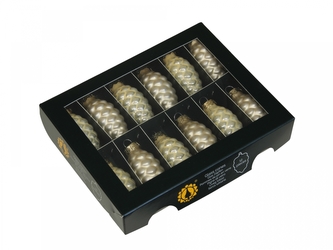 Skleněné baňky - šišky 6 cm champagne, sada 12 ks