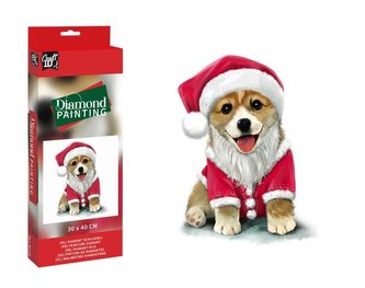 Diamantový obrázek/Pes ve Vánočním kotýmu  30 x 30cm