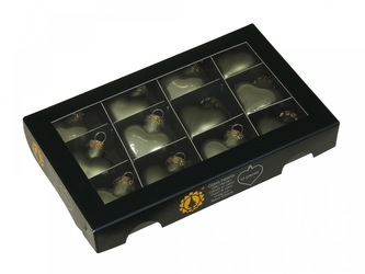 Skleněné baňky - srdíčka 4 cm granite green, sada 12 ks