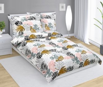 Povlečení krepové - barevná peříčka - šedá, růžová, hnědá - 140x200, 70x90 cm