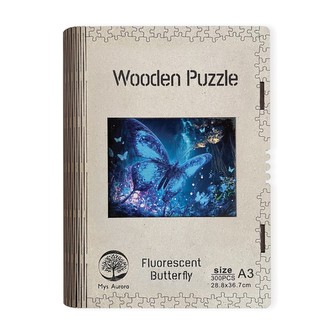 Dřevěné puzzle Fluorescentní motýl A3