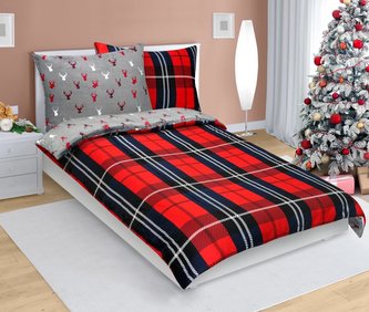 Povlečení MIKROFLANEL - kostka - červená, modrá - 140x200, 70x90 cm