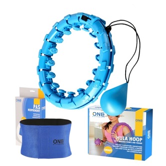 SET OHA01 + BR125 MODRÁ MASÁŽNÍ HULA HOOP OBRUČ SE ZÁVAŽÍM ONE FITNESS