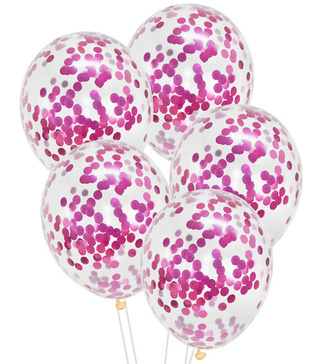 Průhledné balonky s Tmavě růžovými konfetami, 30 cm - 5 ks