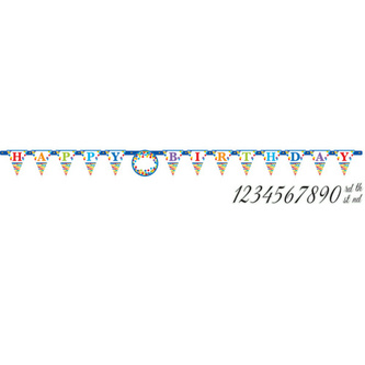 Party vlaječkový nápis Vlnky a proužky - Happy Birthday 320 cm