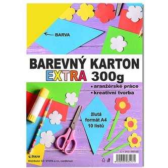 Barevný karton EXTRA 300g A4/10listů - žlutý