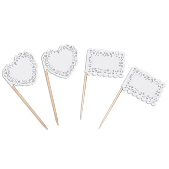 Dřevěná napichovátka - Vlaječky Vintage krajka - 20 ks Dřevěná napichovátka - Vlaječky Vintage krajka - 20 ks