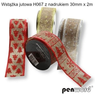 Wstążka ozdobna jutowa nadruk BN 30mmx2m (8szt)