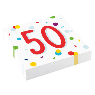 Papírové ubrousky Rainbow Confetti - Happy Birthday 50 - 20 ks