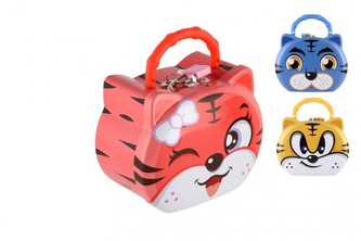 Pokladnička kočka/kočička plechová se zámkem 14x12cm 3 barvy v plastové krabičce - cena za 1 KS