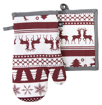 Vánoční kuchyňský set vánoční rukavice/chňapka SCANDIO 18x30 cm/20X20 cm 100% bavlna ESSEX