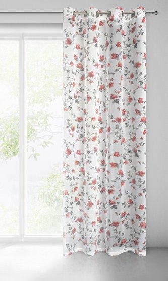 Dekorační vzorovaná záclona s kroužky JANE bílá/cihlová 140x250 cm (cena za 1 kus) MyBestHome