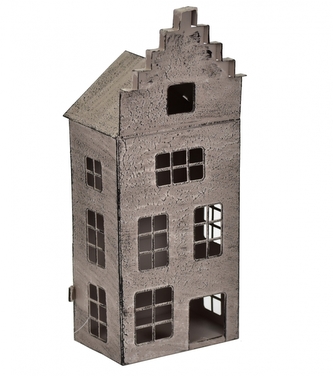 Kovový svícen domek šedý 33x13x9 cm