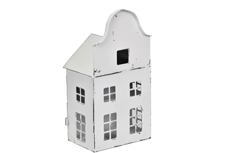 Kovový svícen domek bílý 26x13x9 cm