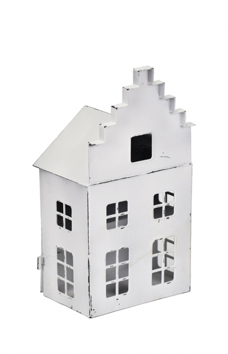 Kovový svícen domek bílý 25,5x13x9 cm