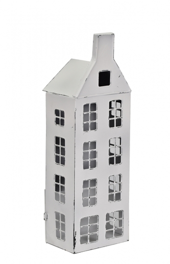 Kovový svícen domek bílý 40x13x9 cm