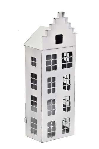 Kovový svícen domek bílý 40,5x13x9 cm