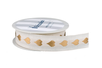 Stuha textilní tkaná srdce 354 3cm x 10m animato - 25 KRÉMOVÁ/ZLATÁ