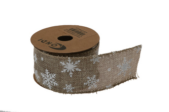 Vánoční jutová stuha vzor vločka 5cm x 5m AJ1605 47 - přírodní/bílá