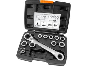 EXTOL PREMIUM klíč ráčnový tvarovaný a vložky, sada 11ks, 8-19mm, CrV