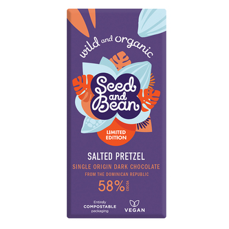 BIO hořká VEGAN čokoláda s drcenými preclíky a mořskou solí 58% 80g