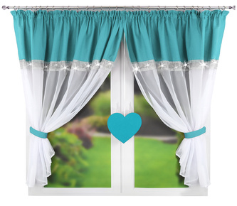 Dekorační krátká záclona s řasící páskou KALINA tyrkysová 400x145 cm MyBestHome