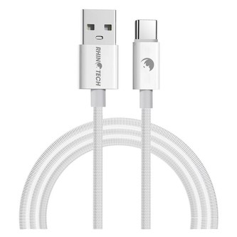 RhinoTech kabel s nylonovým opletem USB-A na USB-C 27W, 1 m bílý