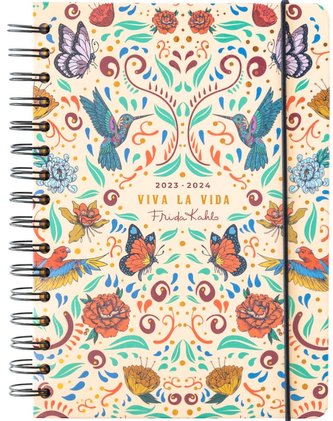 Plánovací týdenní školní diář A5 2023/2024 Frida Kahlo se samolepkami, záložkami a obálkou (14,8 x 21 cm)