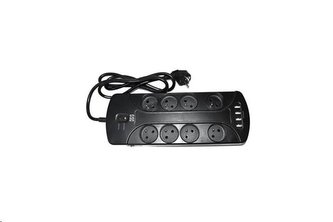 IN Přepěťová ochrana s 8 zásuvkami a 4 USB, 1.5m, černá